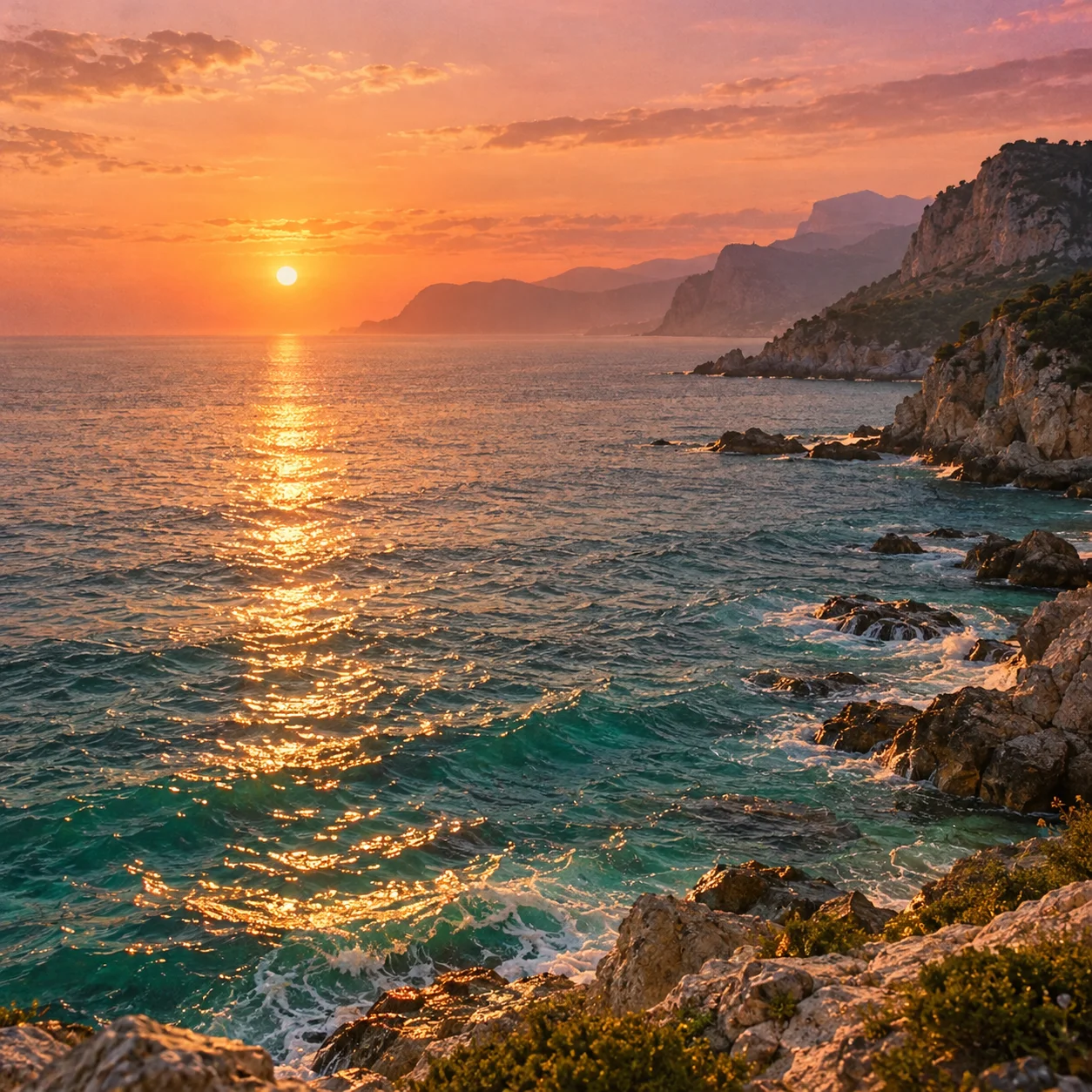 Sunlight reflecting on a peaceful ocean at dusk